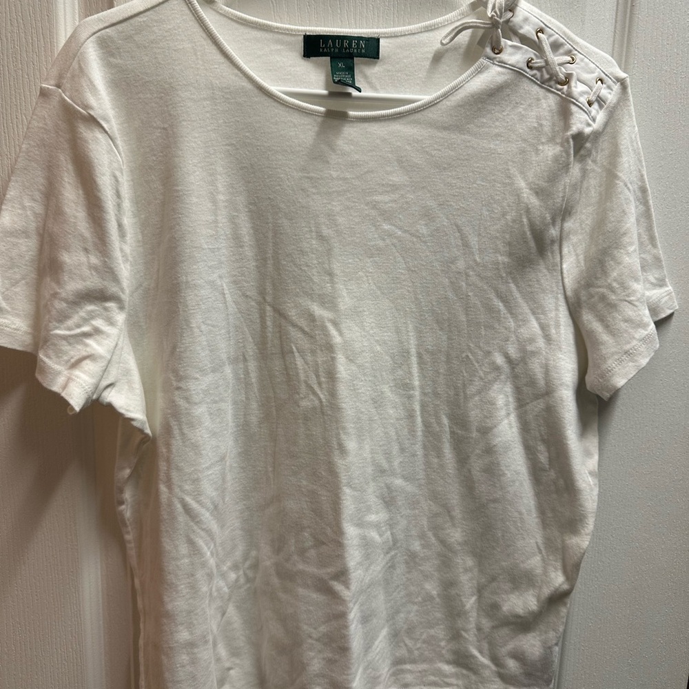 Ralph Lauren White Lace-Up Shoulder Top size XL/ NWOT 961